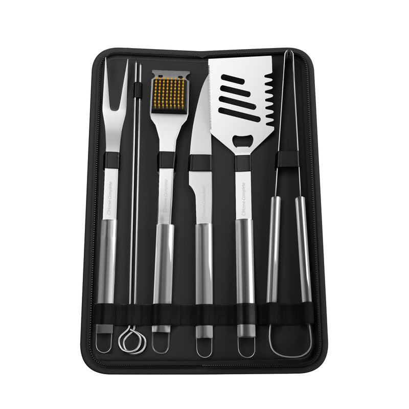 Home-Complete 7-Piece BBQ Grill Tool Kit - Stainless Steel BBQ Accessories Kitchen Set With Spatula, Tongs, Fork, Knife, Brush, Skewers, and Case by Home-Complete - Image 2